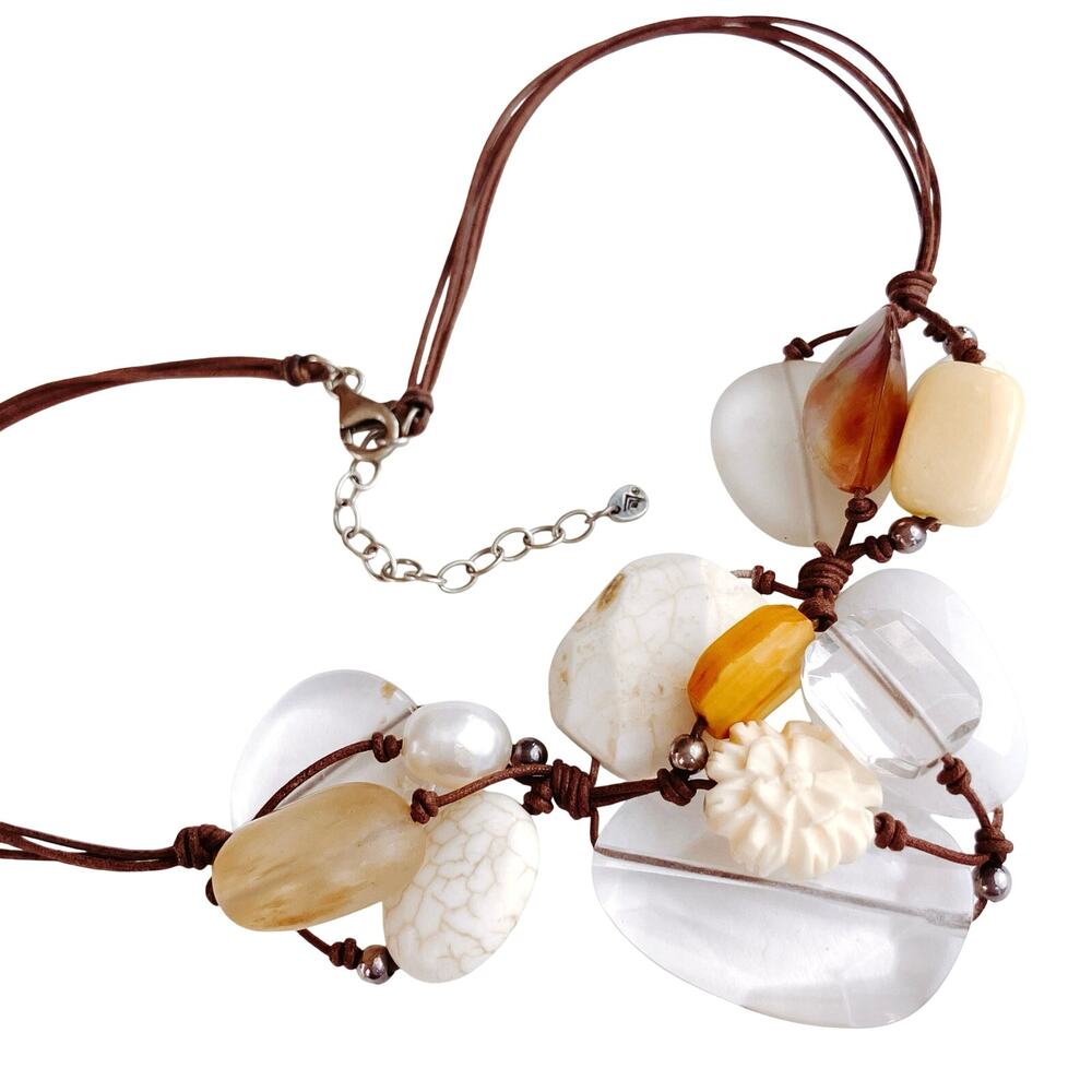 Silpada Sterling Cluster Necklace Quartz Magnesite Calcite Pearl Cord N2201